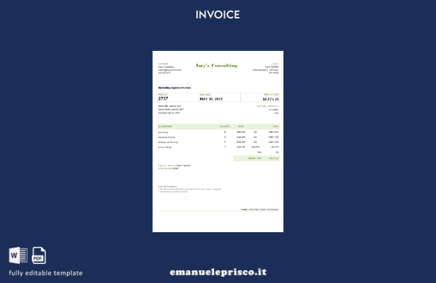 modello di fattura di consulenza di Amy in stile verificato USA